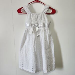 Bonnie Jean Girls White Party Dress Tie Back Zipper Back Size 7 Easter